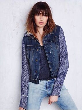 Free People Knit Hooded Denim Jacket